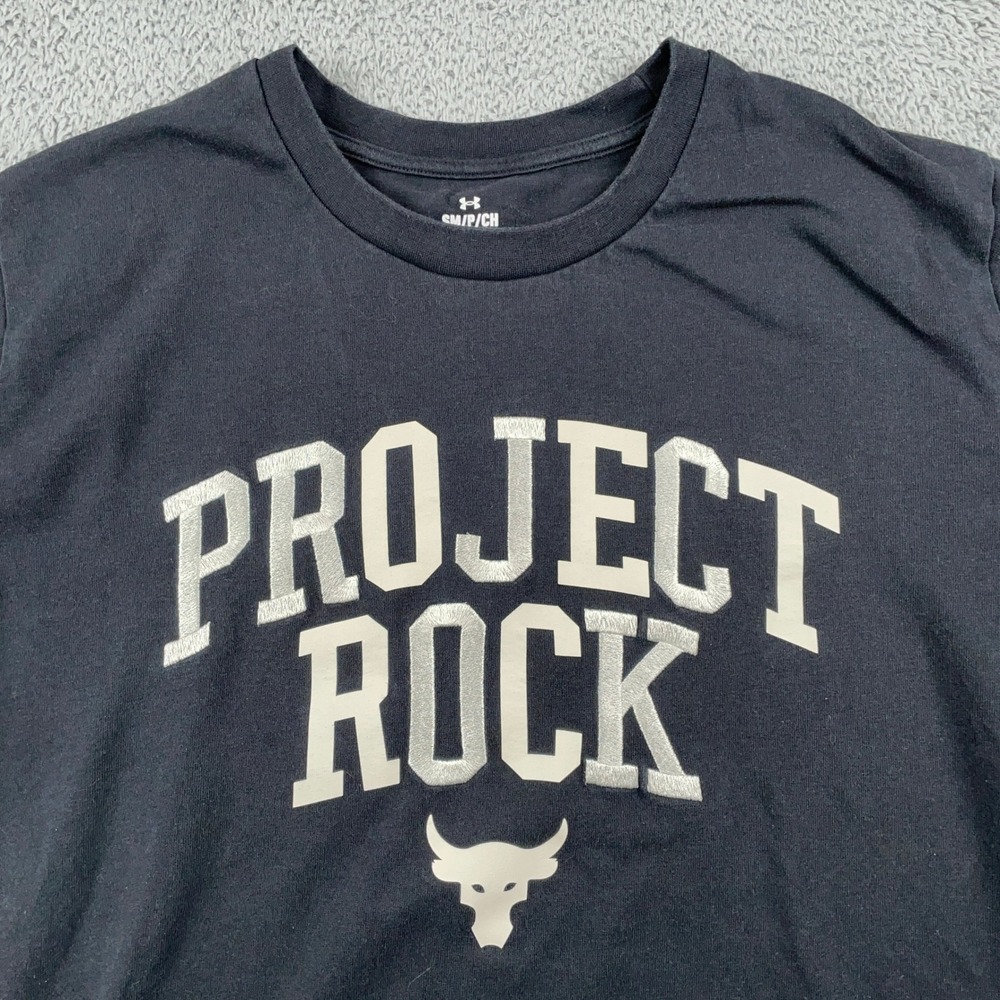 Under Armour Shirt Mens Small Black Project Rock Graphic Tee Workout Casual
